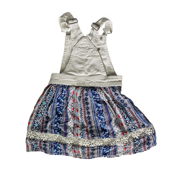 Jordache Kids Girls White Denim White Lace Blue Printed Skirtall Overalls Dress - Picture 5 of 9